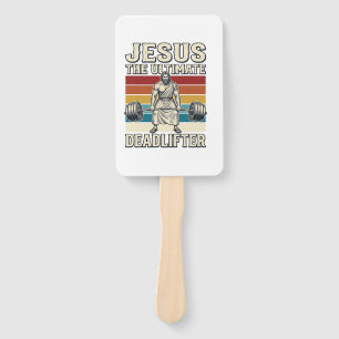 Jesus The Ultimate Deadlifter Vintage Vector Desig Hand Fan