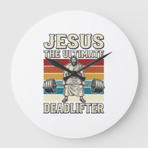 Jesus The Ultimate Deadlifter Vintage Vector Desig Large Clock