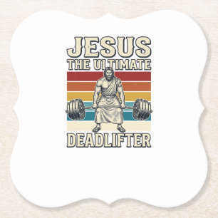 Jesus The Ultimate Deadlifter Vintage Vector Desig Paper Coaster