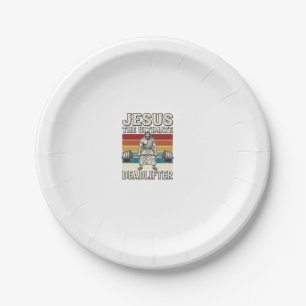Jesus The Ultimate Deadlifter Vintage Vector Desig Paper Plate