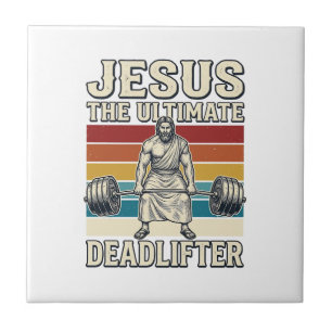 Jesus The Ultimate Deadlifter Vintage Vector Desig Tile
