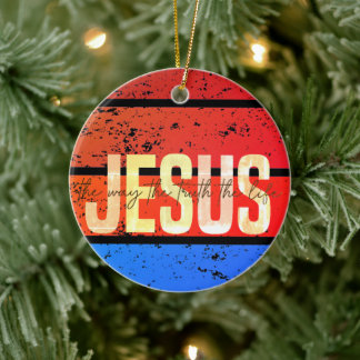 Jesus, The Way, The Truth, The Life Retro Sunset Ceramic Tree Decoration