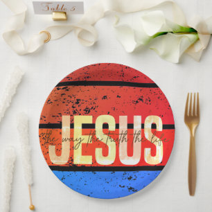 Jesus, The Way, The Truth, The Life Retro Sunset Paper Plate