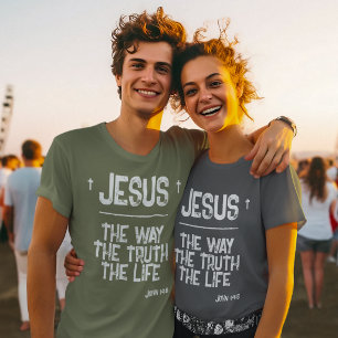 Jesus The Way Truth Life John 14:6 Bible Grunge T-Shirt