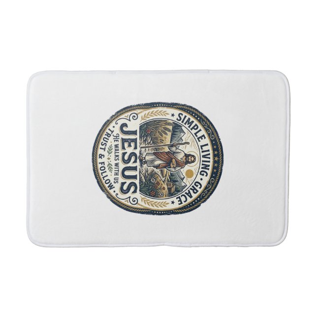 Jesus Tiny House Slow Living Vintage Bath Mat (Front)