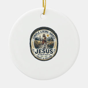 Jesus Tiny House Slow Living Vintage Ceramic Tree Decoration