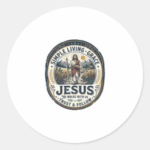 Jesus Tiny House Slow Living Vintage Classic Round Sticker