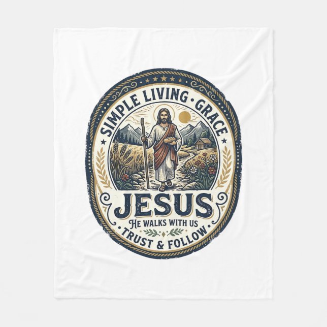 Jesus Tiny House Slow Living Vintage Fleece Blanket (Front)