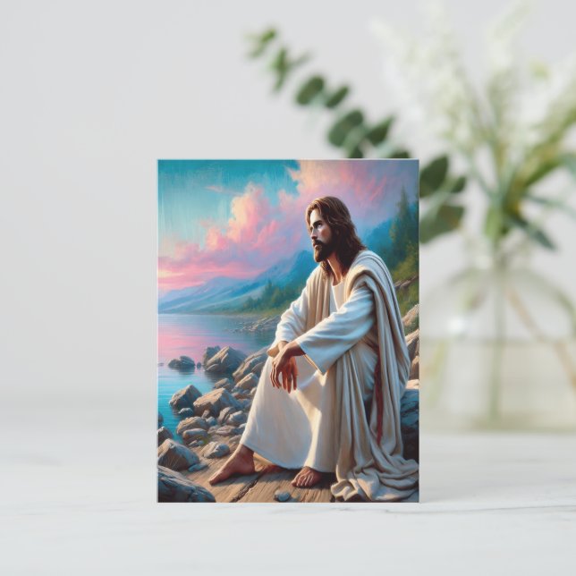Jesus Tranquil Saviour in Divine Reflection Postcard (Standing Front)