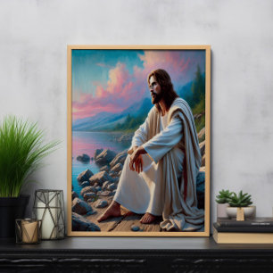 Jesus Tranquil Saviour in Divine Reflection Poster