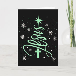 Jesus Tree Christian Christmas Faith Snowflakes Cr Card