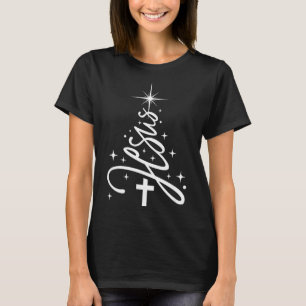 Jesus Tree Christian Christmas Faith Snowflakes Cr T-Shirt