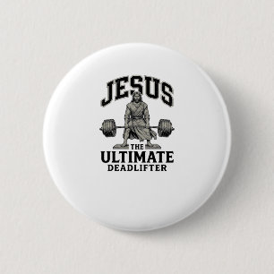 Jesus Ultimate Deadlifter Vintage Gym Shirt Design 6 Cm Round Badge