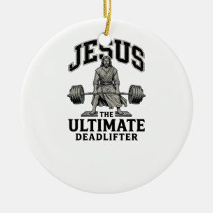 Jesus Ultimate Deadlifter Vintage Gym Shirt Design Ceramic Tree Decoration