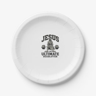 Jesus Ultimate Deadlifter Vintage Gym Shirt Design Paper Plate