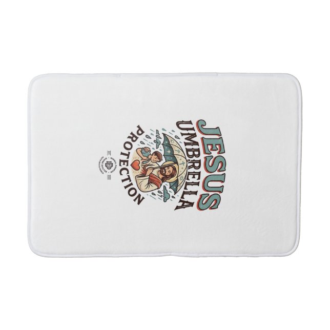 Jesus Umbrella Protection Jesus Umbrella Protectio Bath Mat (Front)