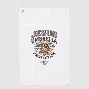 Jesus Umbrella Protection Jesus Umbrella Protectio Golf Towel