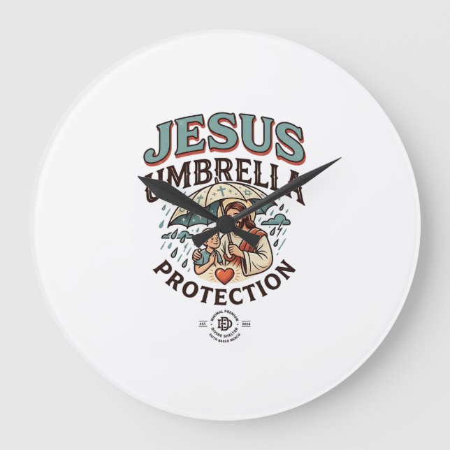 Jesus Umbrella Protection Jesus Umbrella Protectio Large Clock (Front)