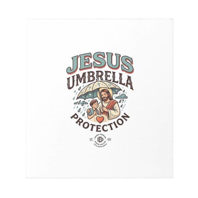 Jesus Umbrella Protection Jesus Umbrella Protectio Notepad (Front)