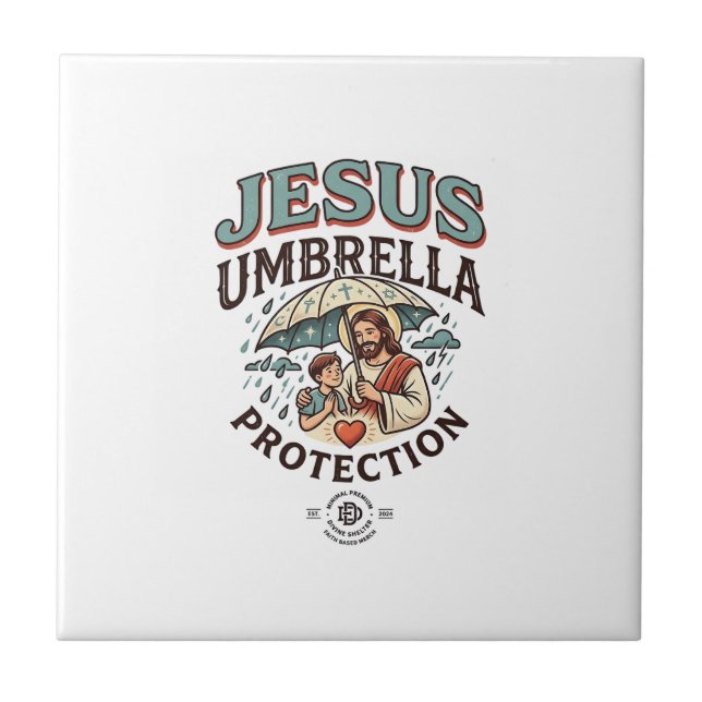 Jesus Umbrella Protection Jesus Umbrella Protectio Tile (Front)