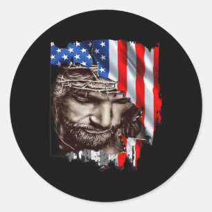 Jesus Usa Flag 4th Of July Independence Day Patrio Classic Round Sticker