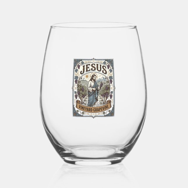Jesus Vineyard Grapevine Jesus Vineyard Grapevine  Stemless Wine Glass (Front)