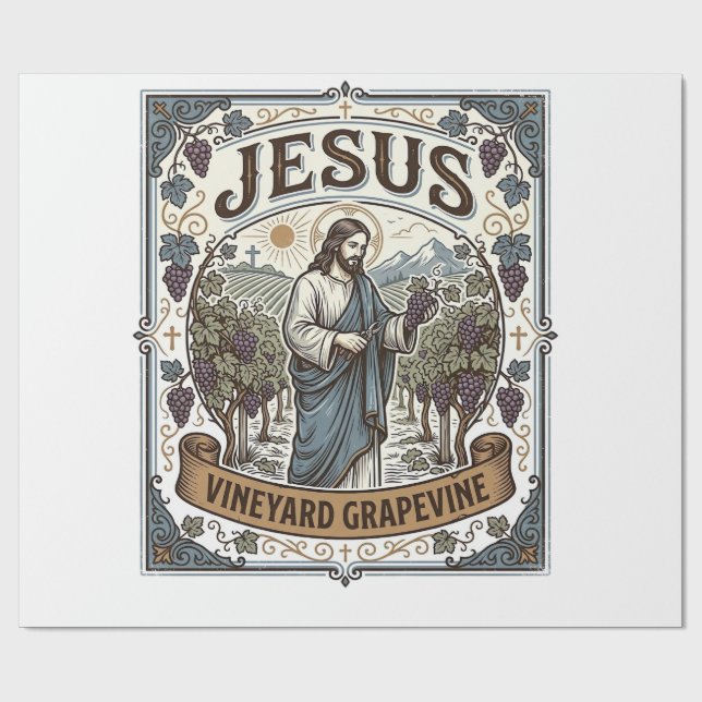 Jesus Vineyard Grapevine Jesus Vineyard Grapevine  Wrapping Paper (Flat)