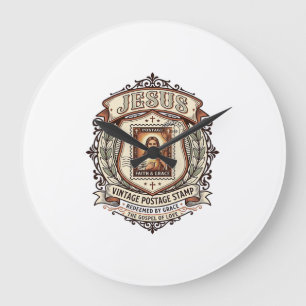 Jesus Vintage Postage Stamp Jesus Vintage Postage  Large Clock