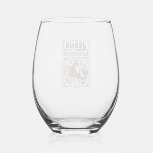 Jesus Vintage Ticket Admission Jesus Vintage Ticke Stemless Wine Glass