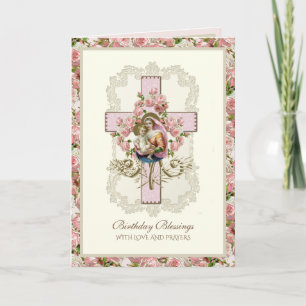 Jesus Virgin Mary Floral Roses Religious Card