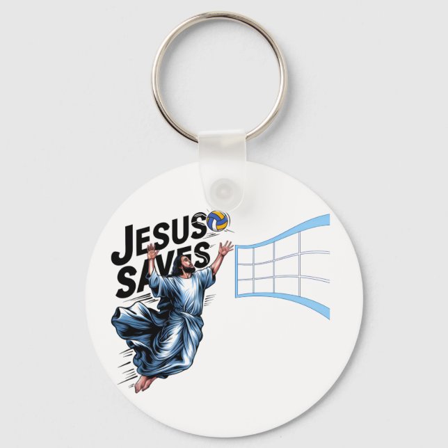 Jesus Volleyball Saves Funny Christian Faith   Key Ring (Front)