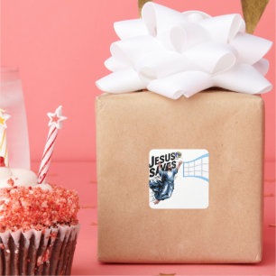 Jesus Volleyball Saves Funny Christian Faith Square Sticker