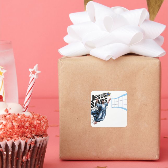 Jesus Volleyball Saves Funny Christian Faith   Square Sticker (Party)