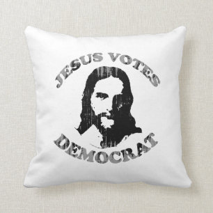 Jesus votes democrat Faded.png Cushion
