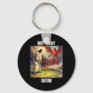 Jesus Vs Satan Playing Golf - Not Today Satan Key Ring