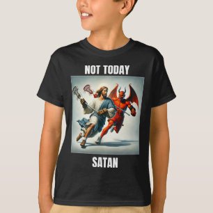 Jesus Vs Satan Playing Lacrosse - Not Today Satan  T-Shirt
