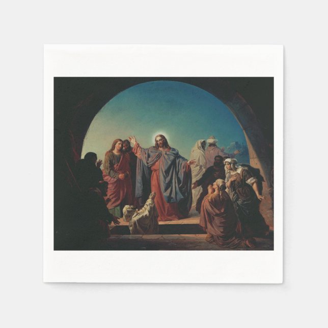 Jesus Wakes Lazarus Biblical Art Devotional Napkin (Front)