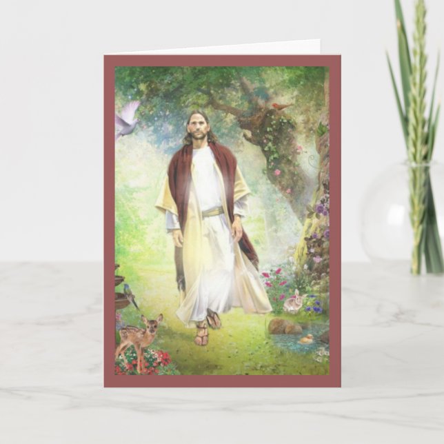 Jesus Walking In The Garden Of Gethsemane Holiday Card (Front)