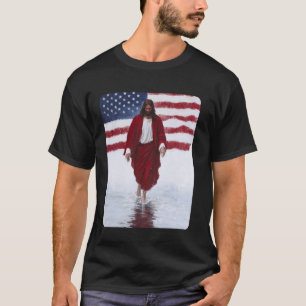 Jesus Walking On Water American Flag Patriotic T-Shirt