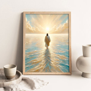 Jesus Walking on Water at Sunrise, Christian Art, Poster
