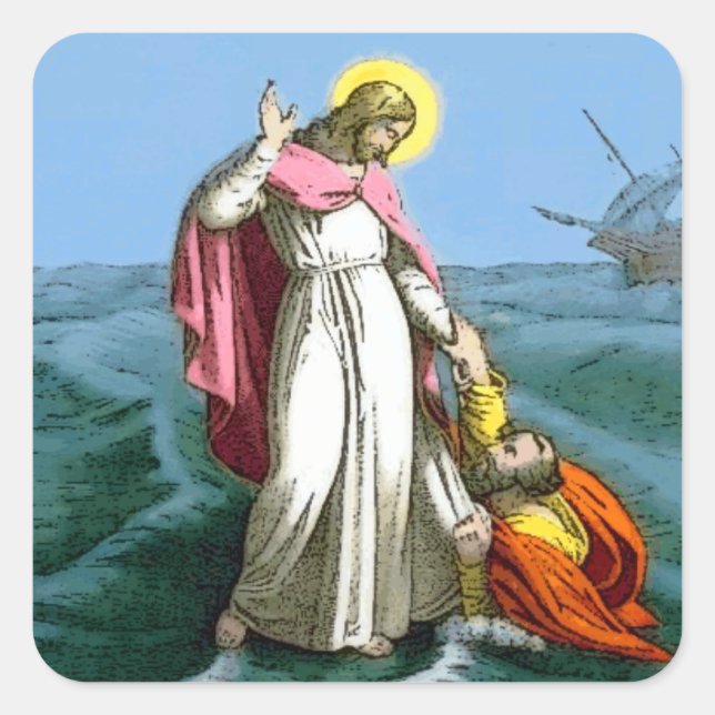 Jesus Walking on Water Square Sticker (Front)