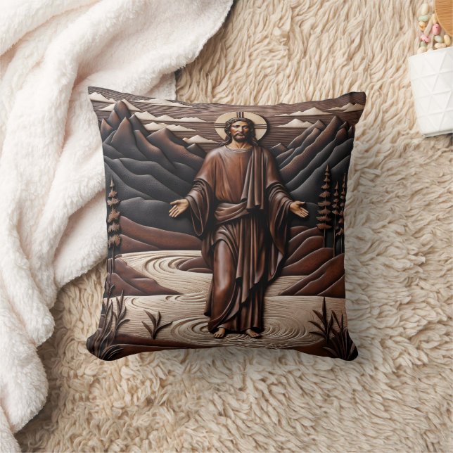 Jesus Walking on Water Surrounded by Mountains Cushion (Blanket)