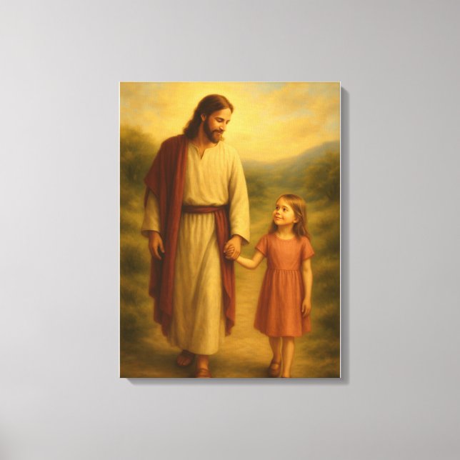 Jesus Walking With Girl™ LDS Wall Art Canvas (Front)