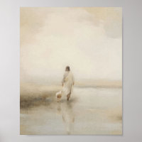 Jesus Walking with Lamb Watercolor Illustration