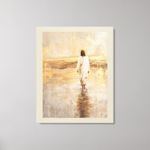 Jesus walks on the water in white clothes canvas print