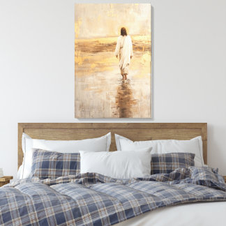 Jesus walks on the water in white clothes canvas print