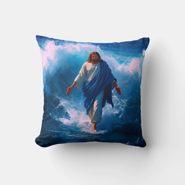 Jesus Walks on Water Throw Cushion (Front)