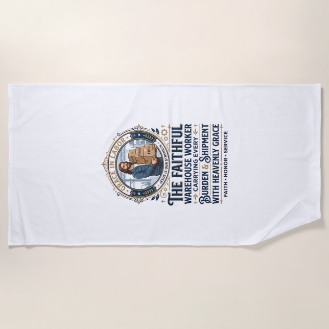 Jesus Warehouse Logistics Graphic Tee Christian Ar Beach Towel (Front)