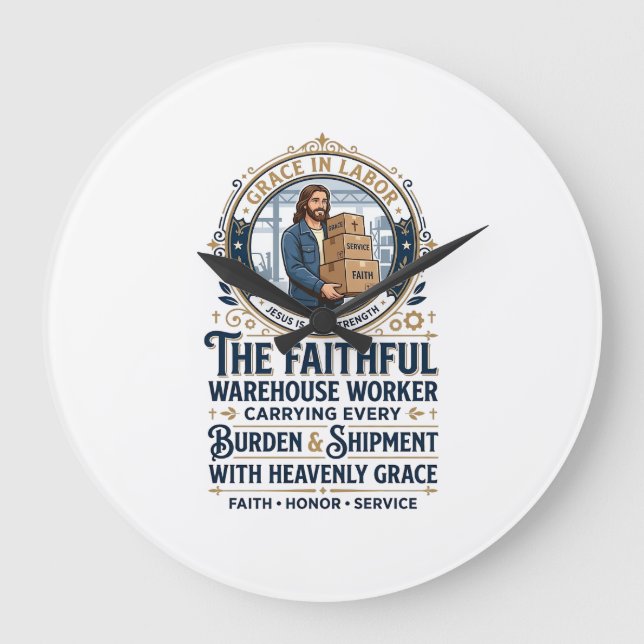 Jesus Warehouse Logistics Graphic Tee Christian Ar Large Clock (Front)