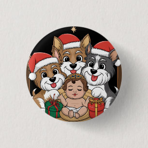 Jesus was born yorkies adoring 3 cm round badge